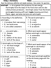 Search result: 'Autotroph Definition - Multiple choice comprehension quiz'