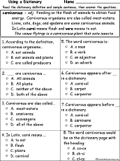 Search result: 'Carnivorous Definition - Multiple choice comprehension quiz'