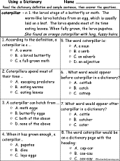 Search result: 'Caterpillar Definition - Multiple choice comprehension quiz'