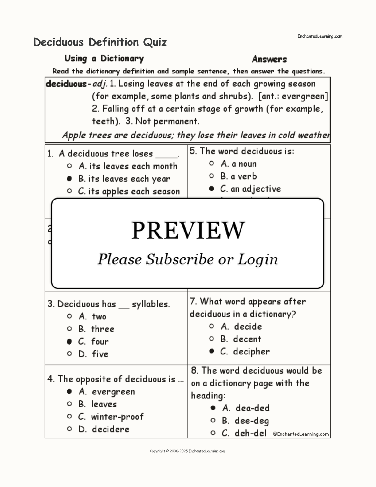 Deciduous Definition Quiz interactive worksheet page 2