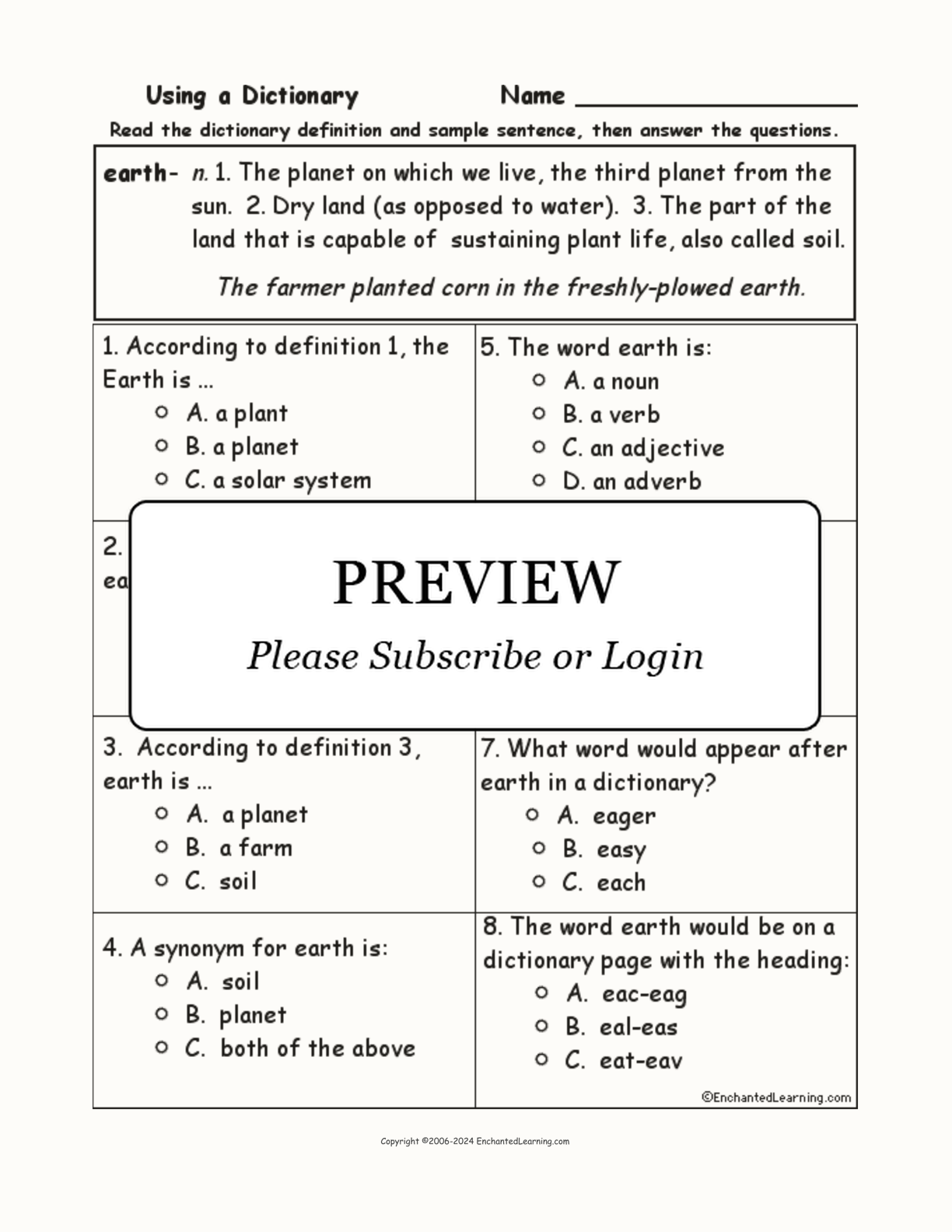 Earth Definition Quiz interactive worksheet page 1