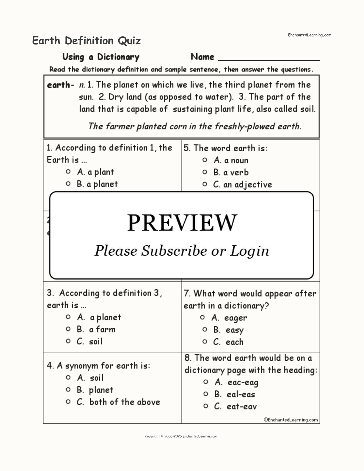 Earth Definition Quiz interactive worksheet page 1