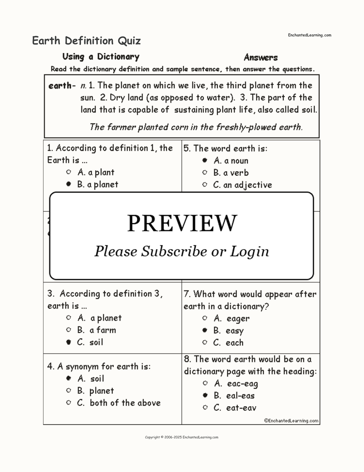 Earth Definition Quiz interactive worksheet page 2