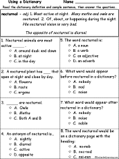 Search result: 'Nocturnal Definition - Multiple choice comprehension quiz'