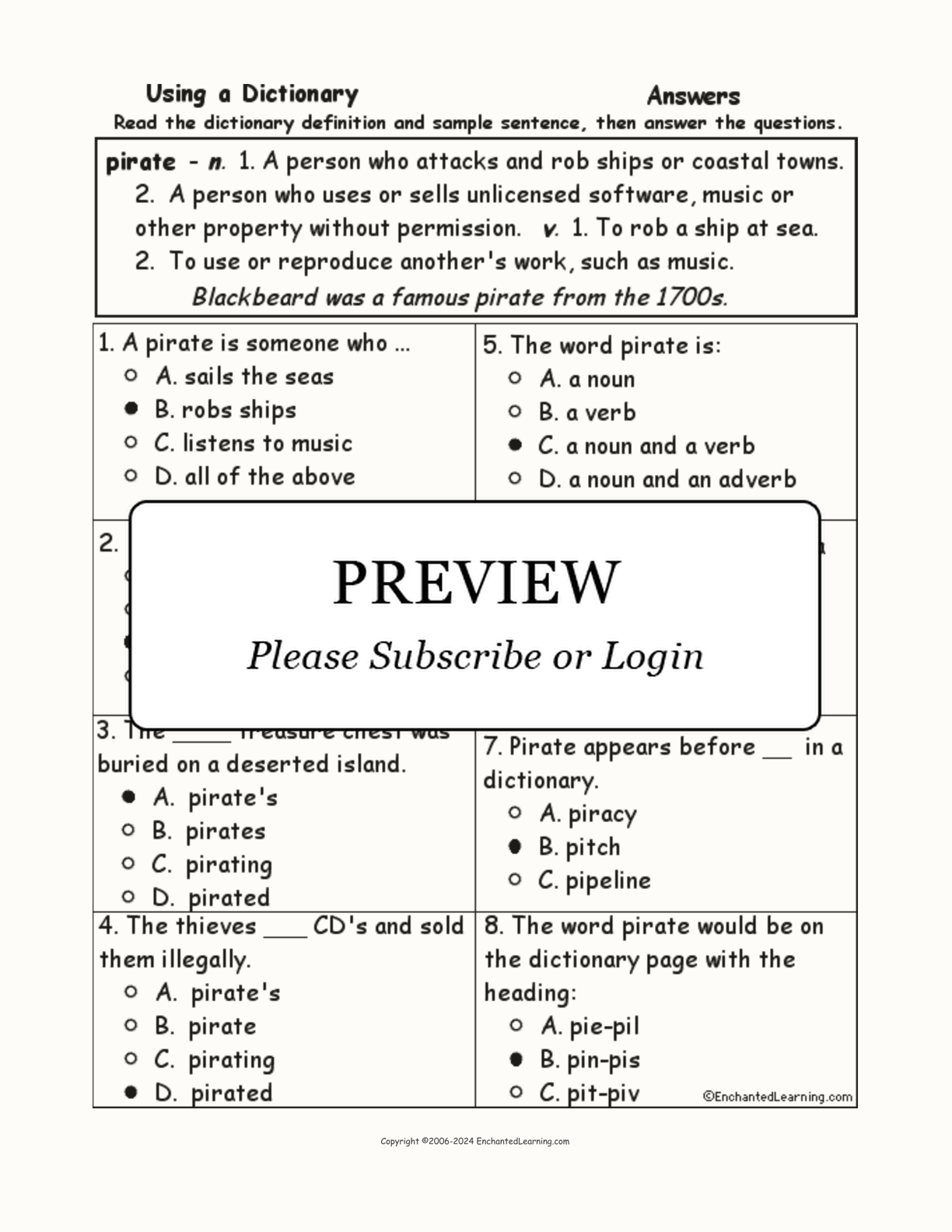 Pirate Definition - Multiple Choice Comprehension Quiz interactive worksheet page 2