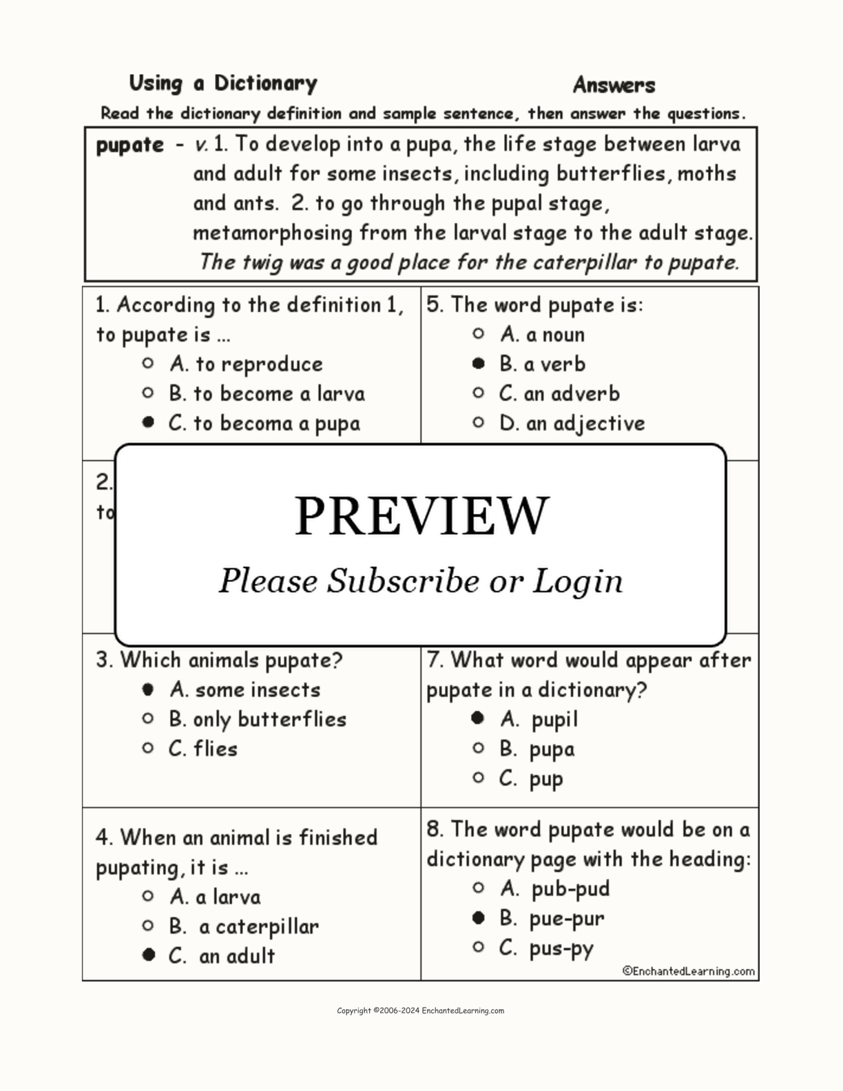 Pupate Definition Quiz interactive worksheet page 2