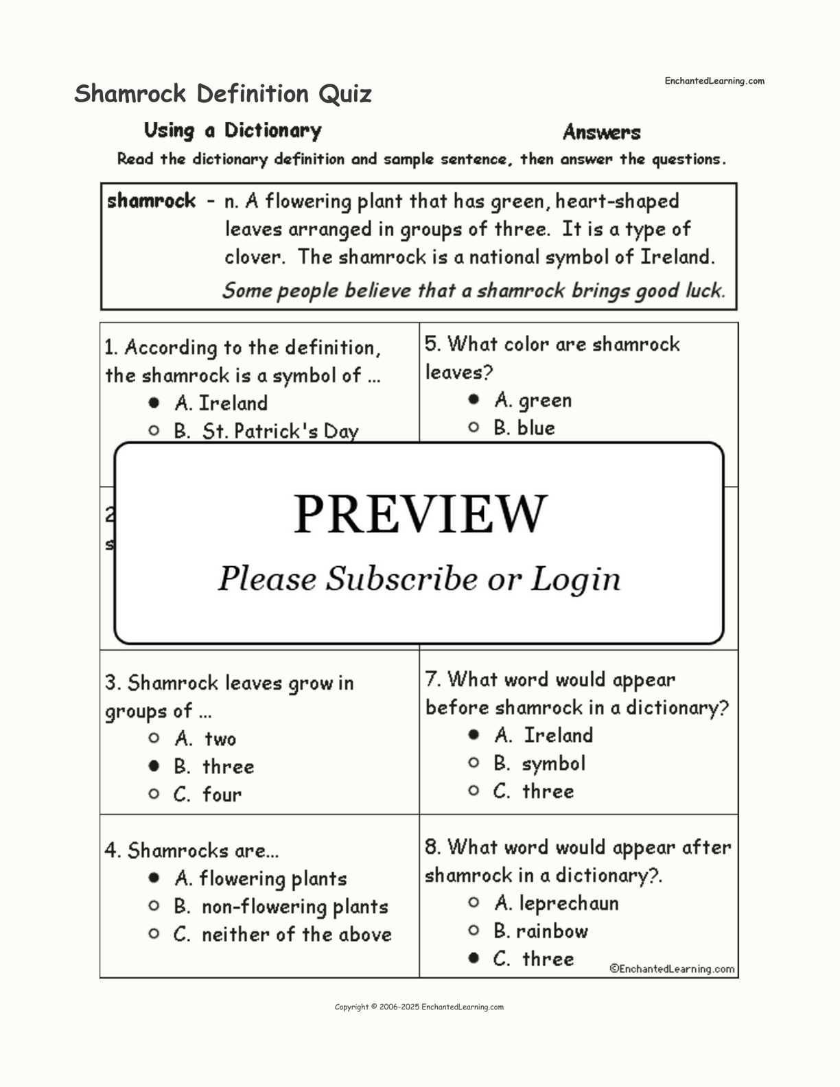 Shamrock Definition Quiz interactive worksheet page 2