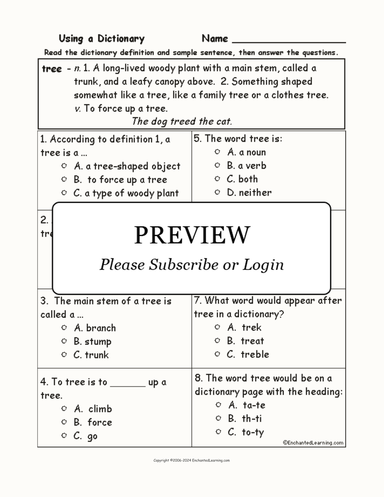 Tree Definition Quiz - Multiple Choice interactive worksheet page 1