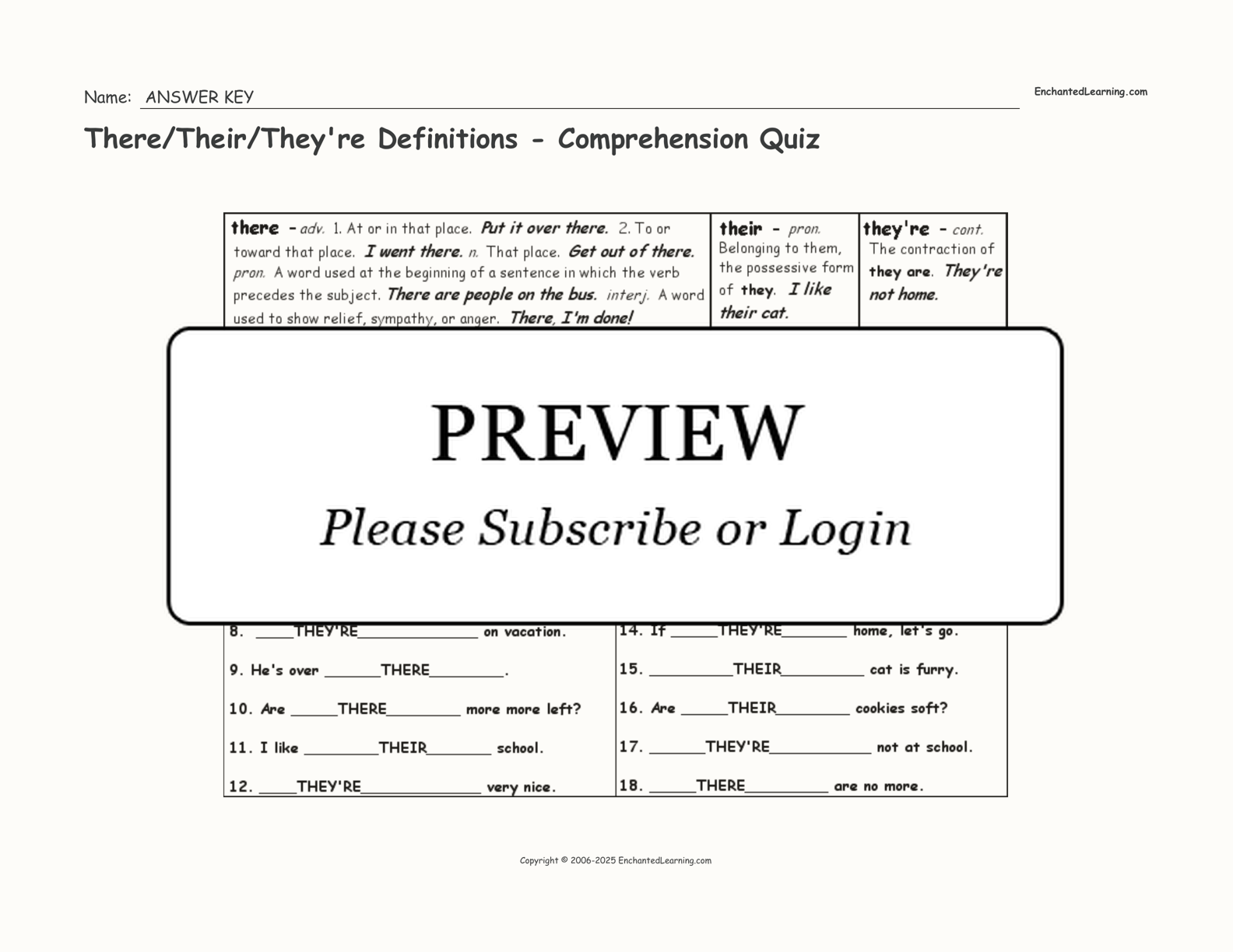 There/Their/They're Definitions - Comprehension Quiz interactive worksheet page 2