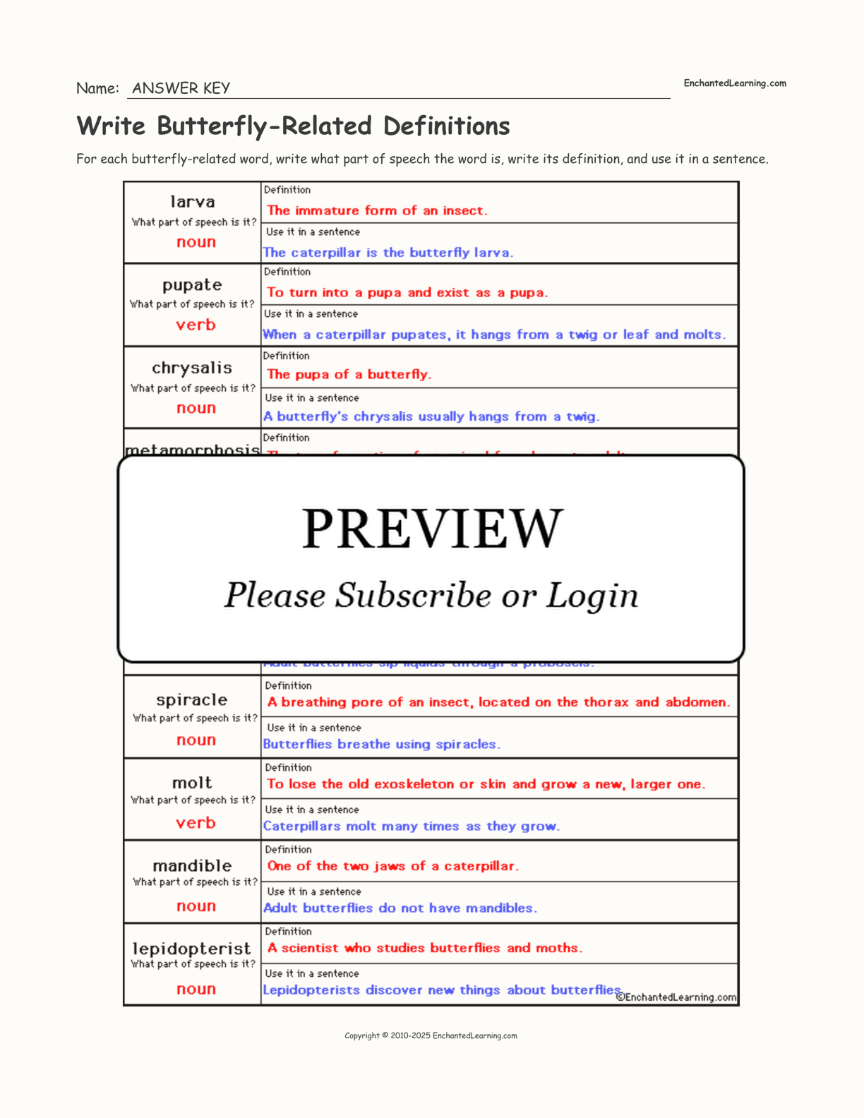 Write Butterfly-Related Definitions interactive worksheet page 2