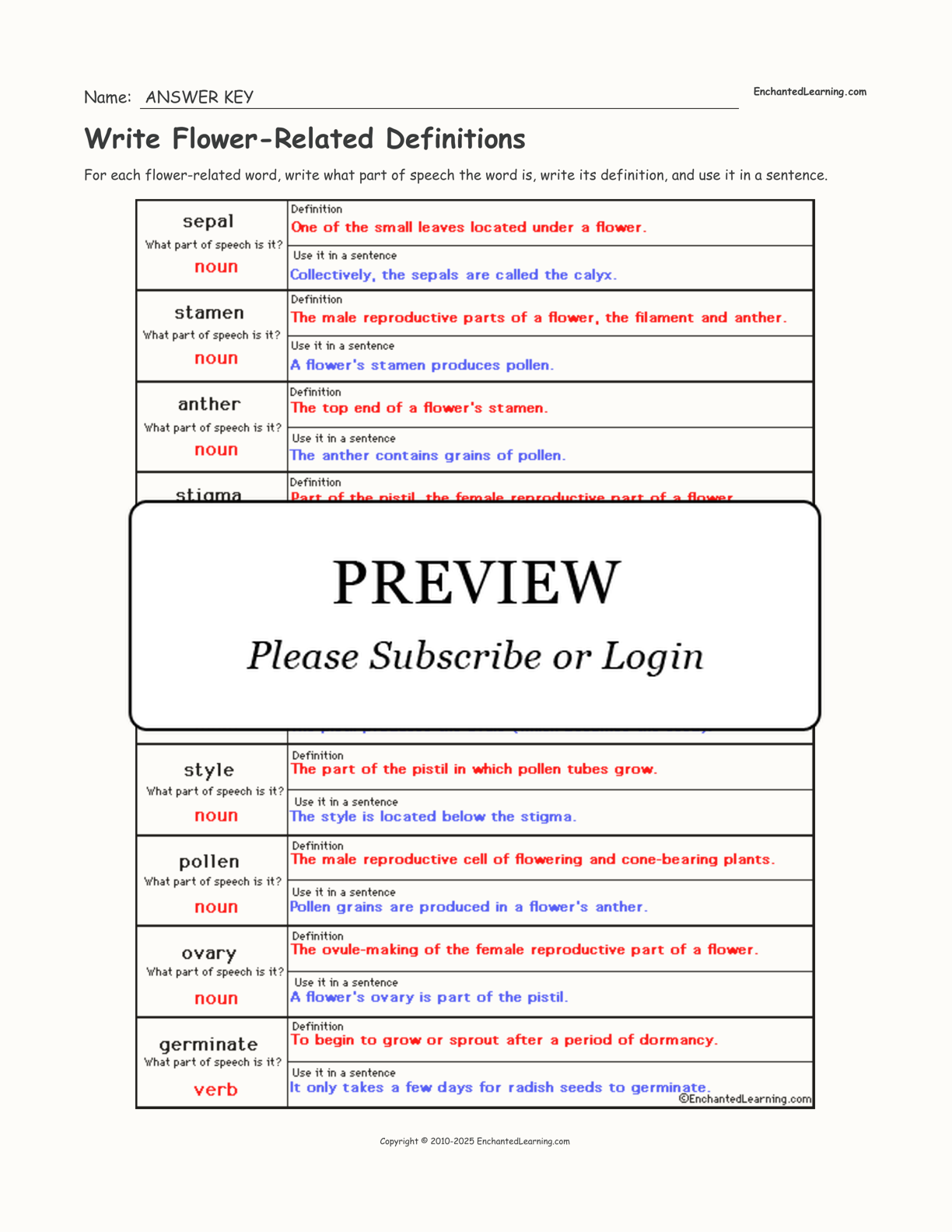 Write Flower-Related Definitions interactive worksheet page 2