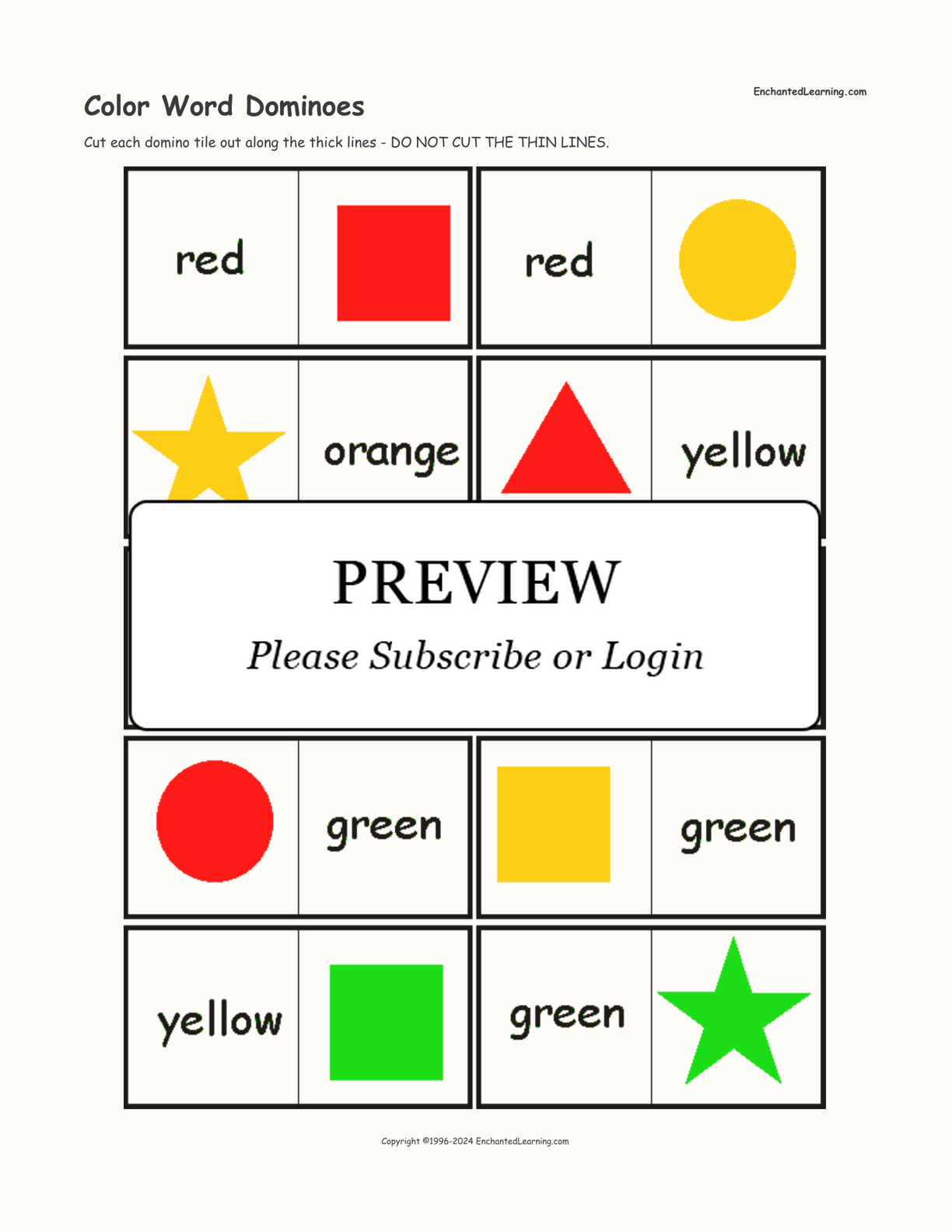 Color Word Dominoes interactive printout page 1