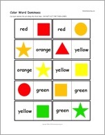 Color Word Dominoes, A Printable Game: Cards #1