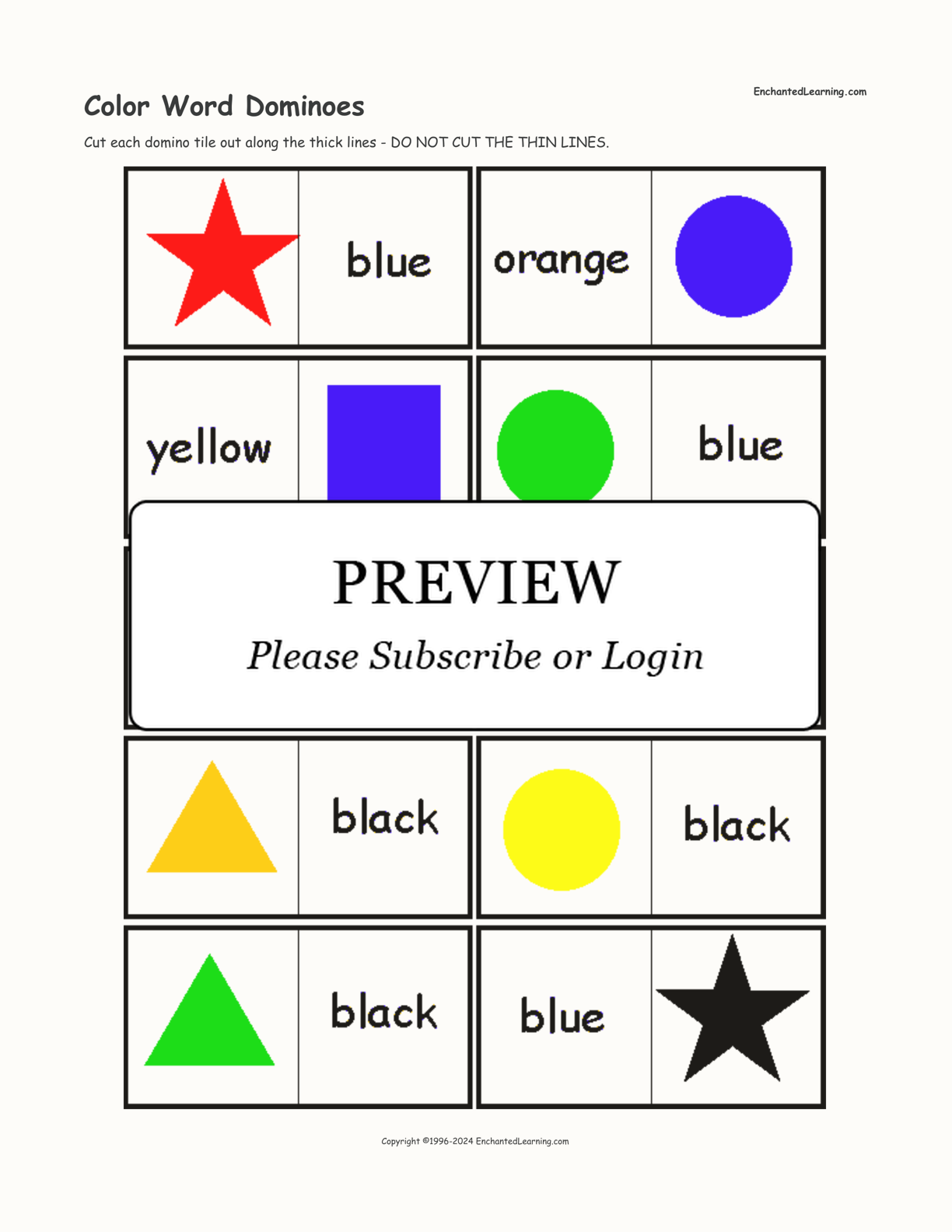 Color Word Dominoes interactive printout page 1