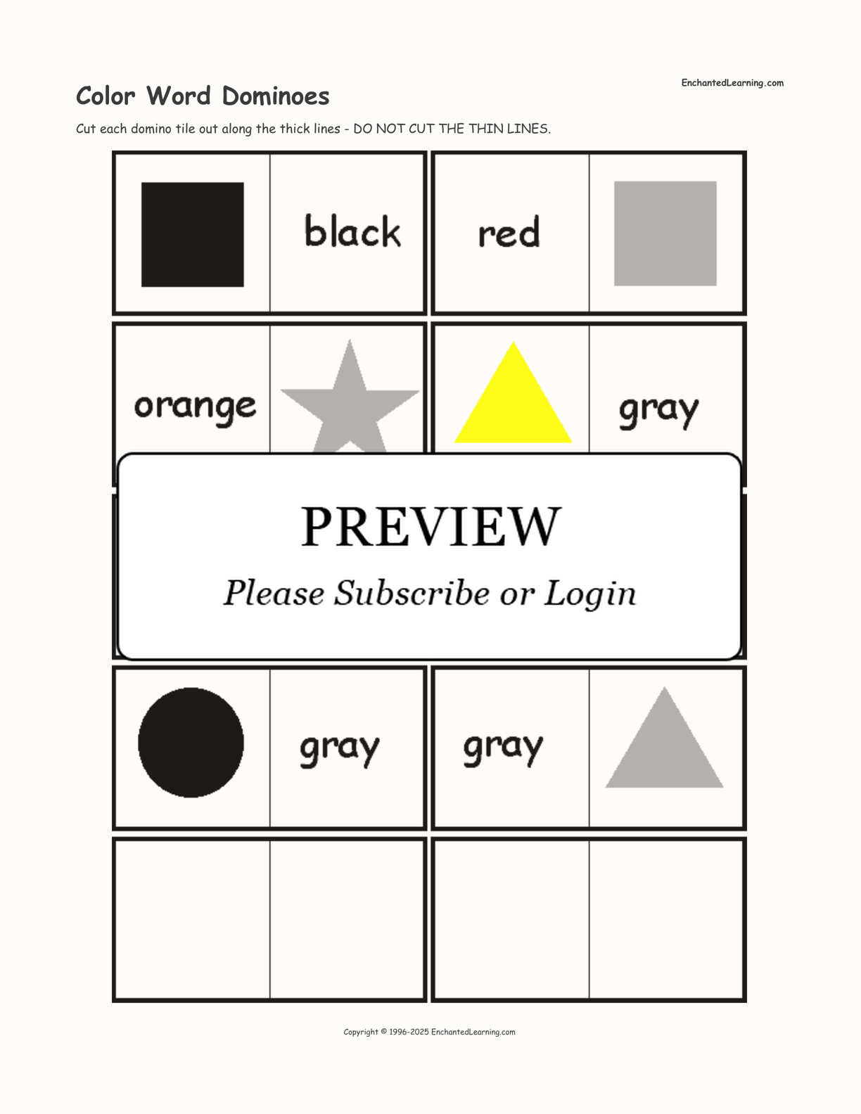 Color Word Dominoes interactive printout page 1