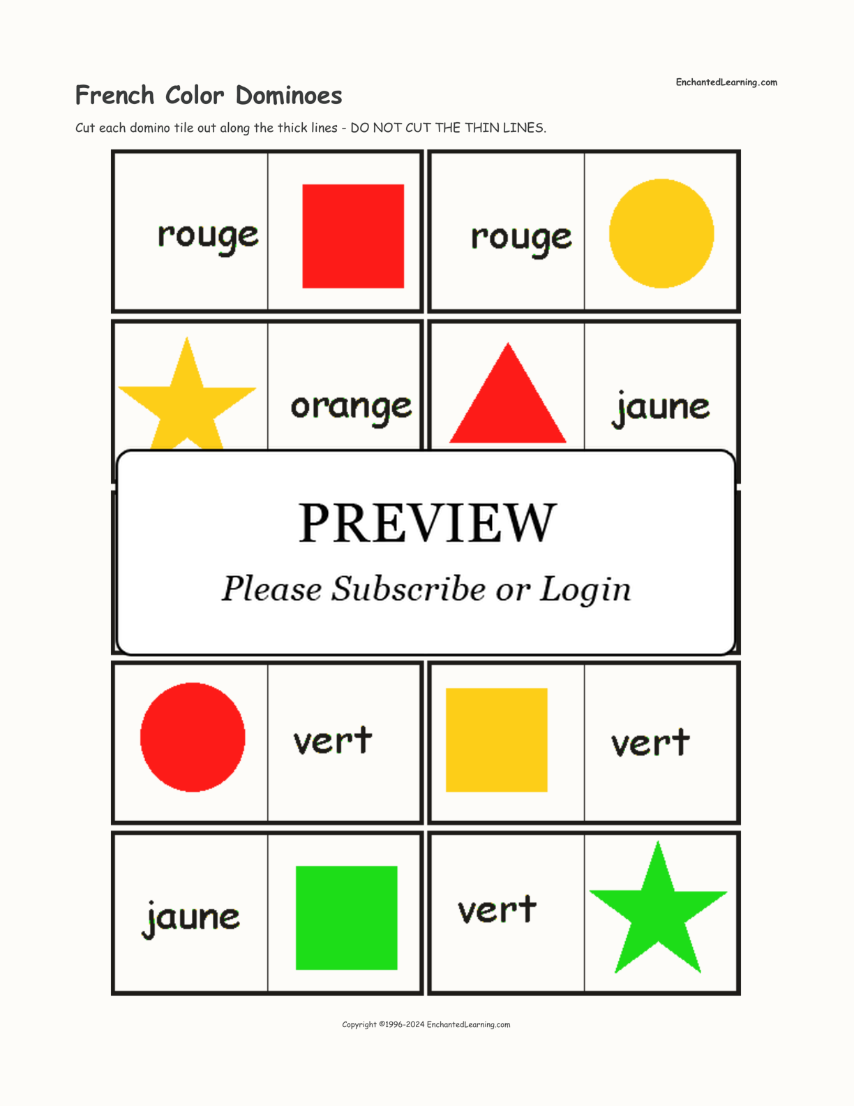 French Color Dominoes interactive printout page 1