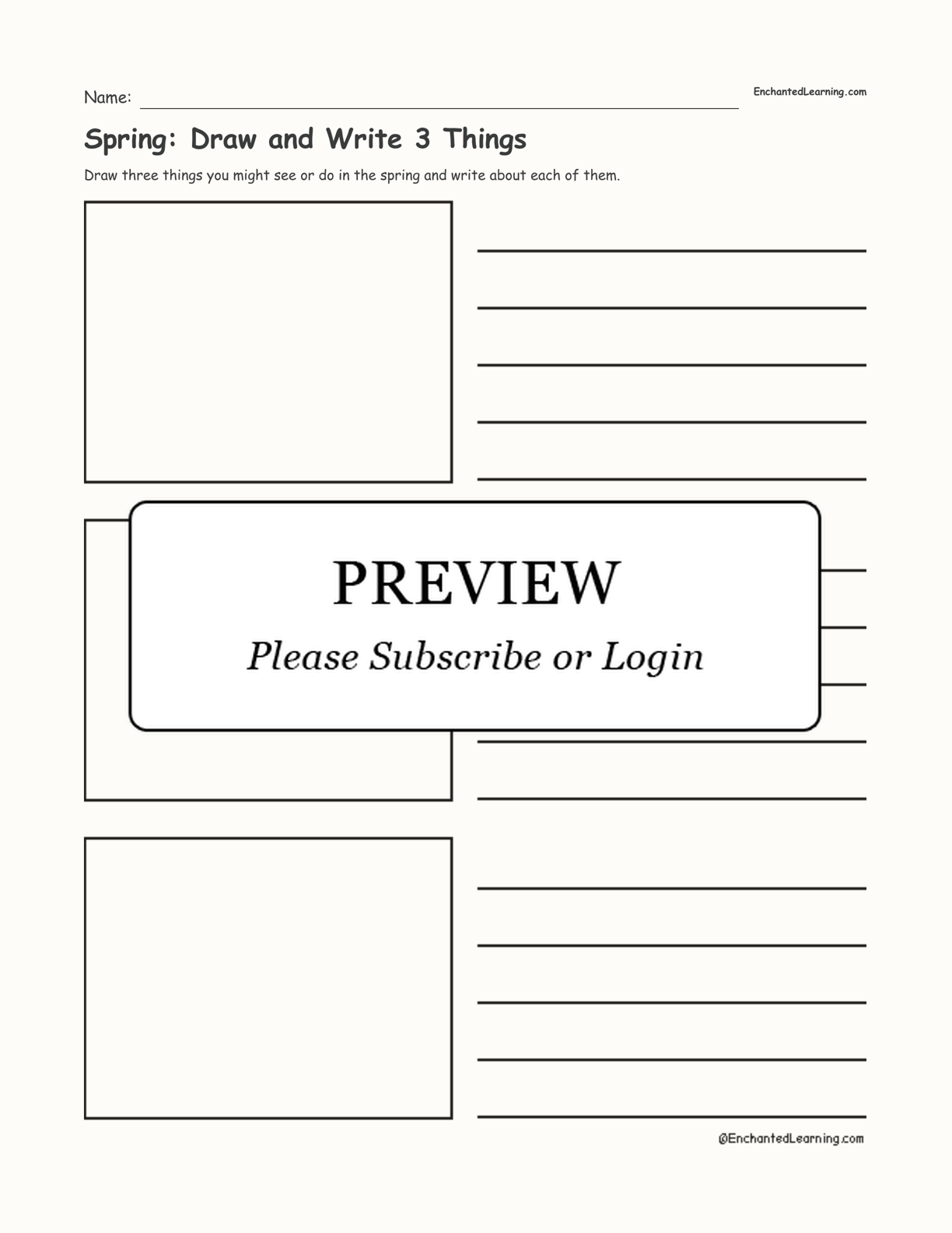 Spring: Draw and Write 3 Things interactive worksheet page 1