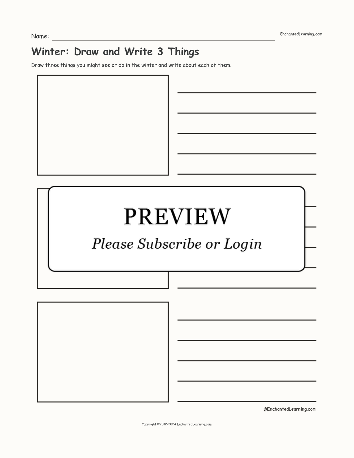 Winter: Draw and Write 3 Things interactive worksheet page 1