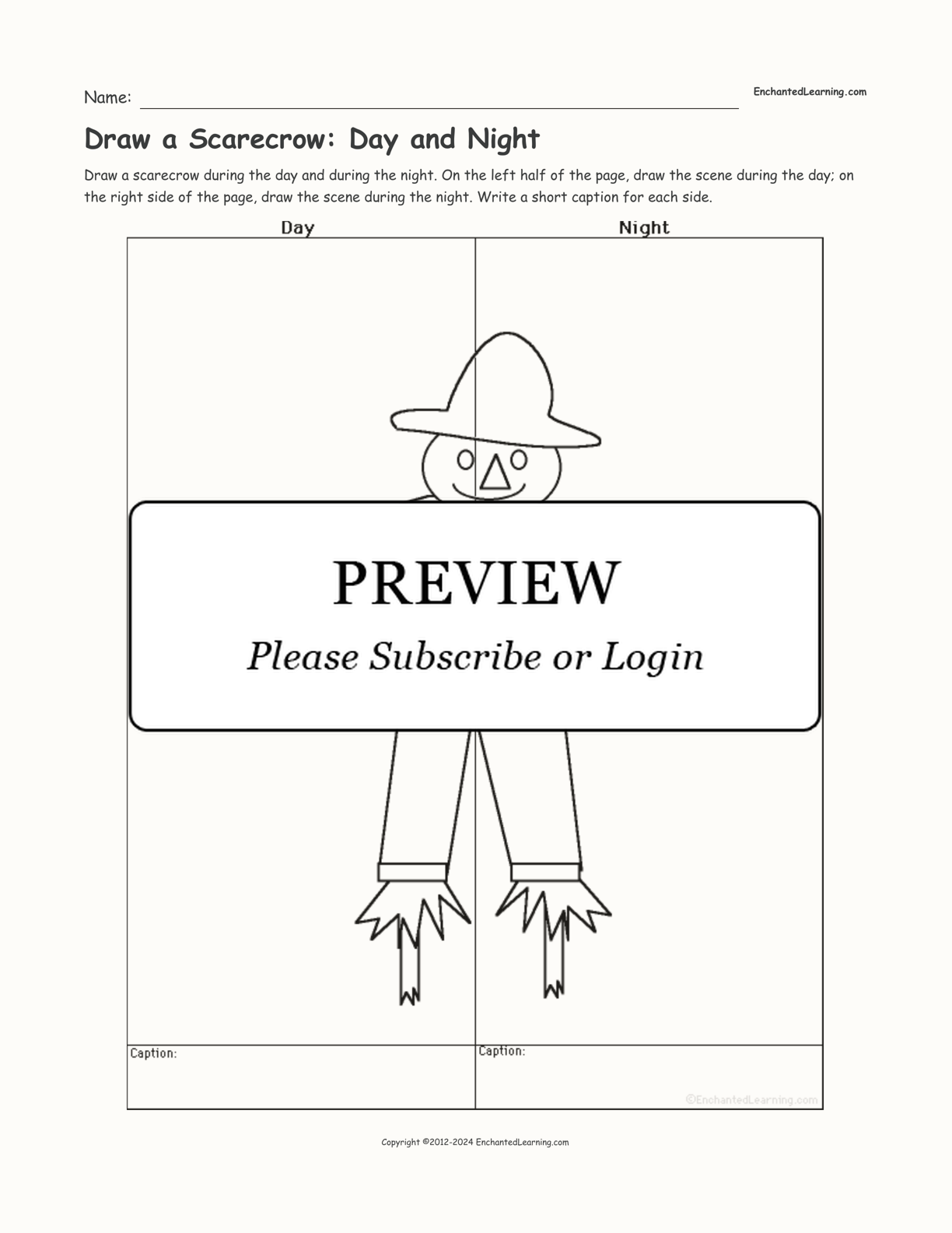 Draw a Scarecrow: Day and Night interactive worksheet page 1