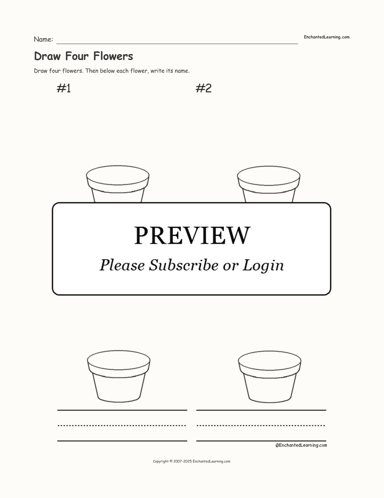 Draw Four Flowers interactive worksheet page 1