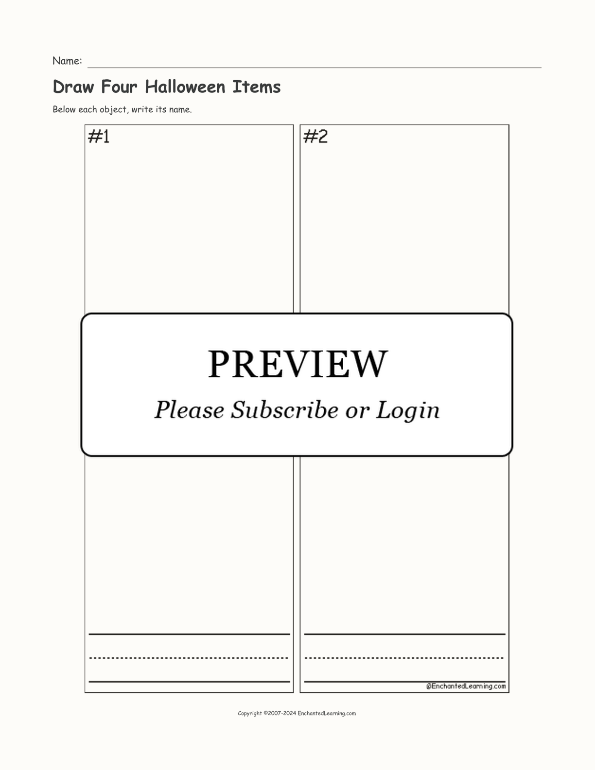 Draw Four Halloween Items interactive printout page 1