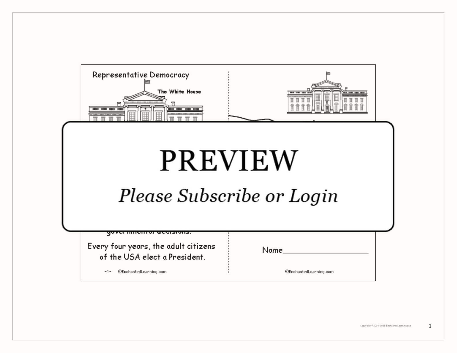 'Electing the US President' Book interactive printout page 1