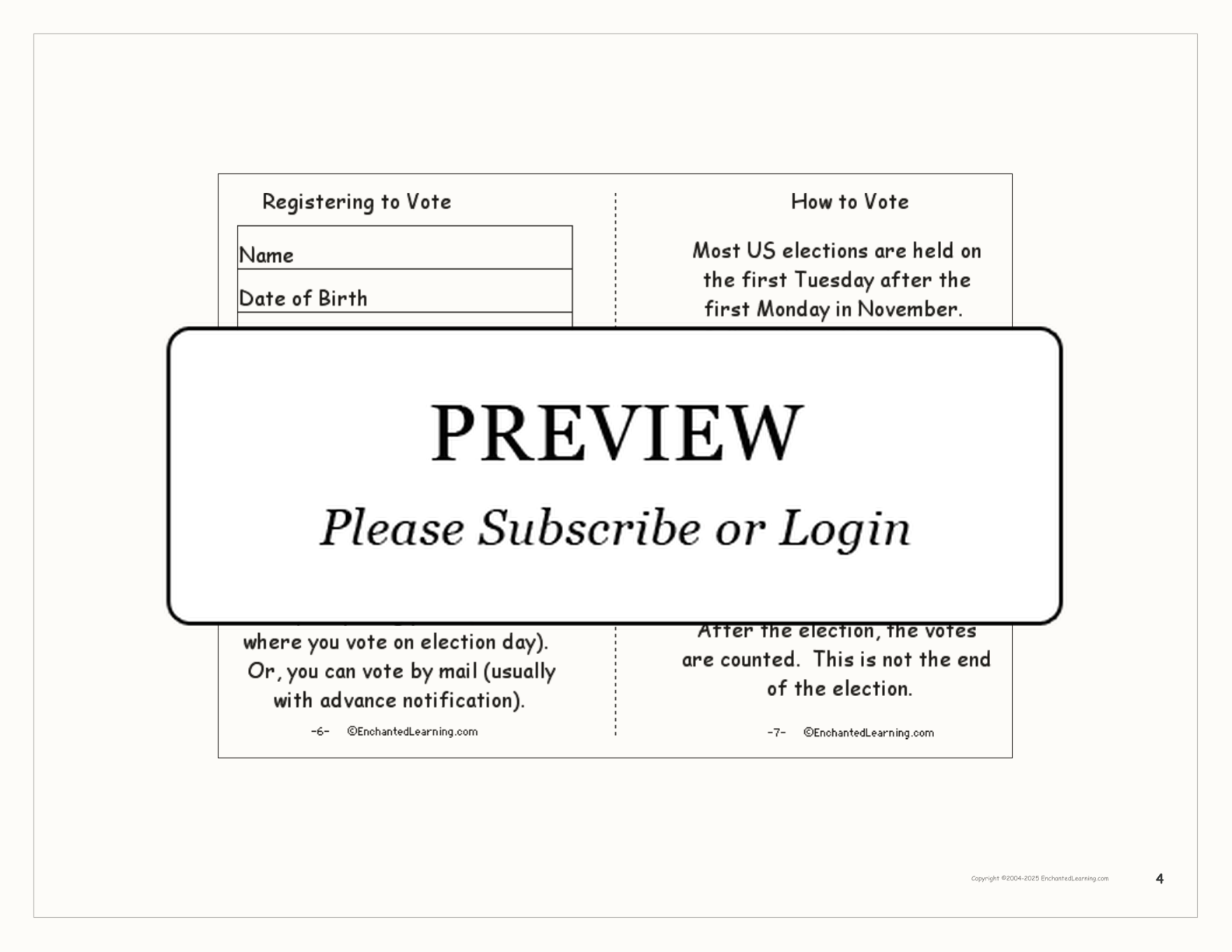 'Electing the US President' Book interactive printout page 4