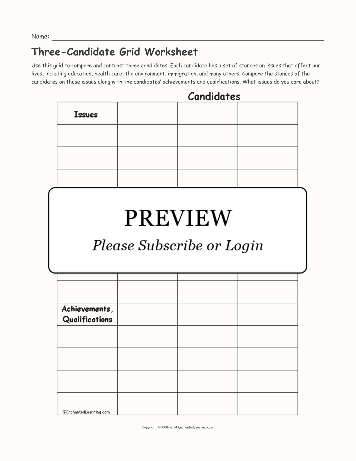 Three-Candidate Grid Worksheet interactive worksheet page 1