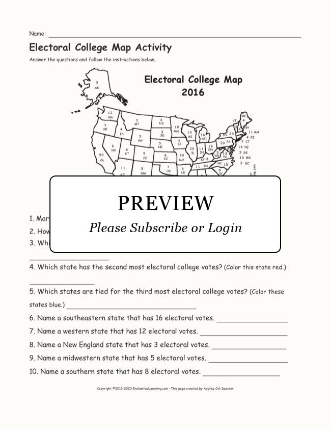 Electoral College Map Activity 2016 Enchanted Learning