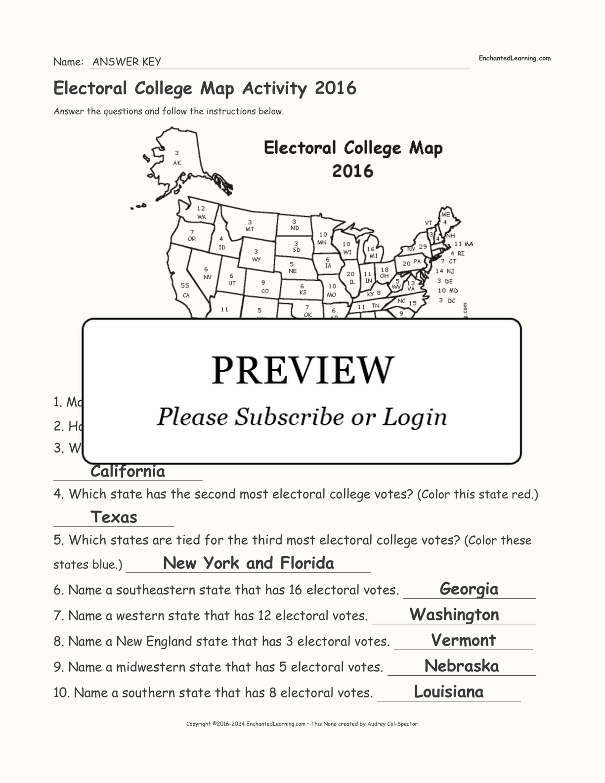 Electoral College Map Activity 2016 interactive worksheet page 2