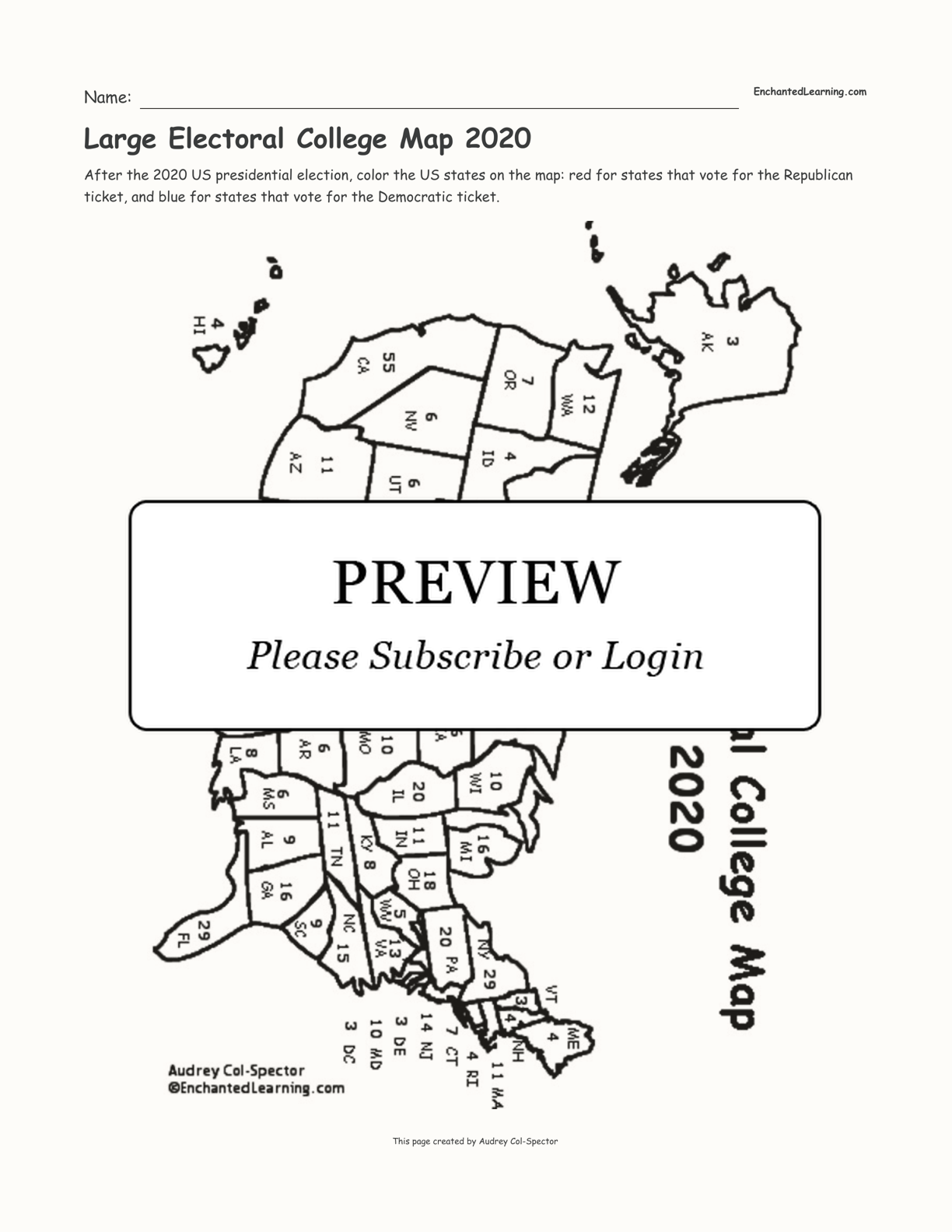 Large Electoral College Map 2020 interactive worksheet page 1