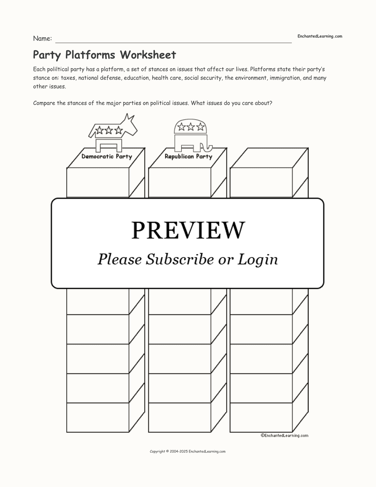 Party Platforms Worksheet interactive worksheet page 1