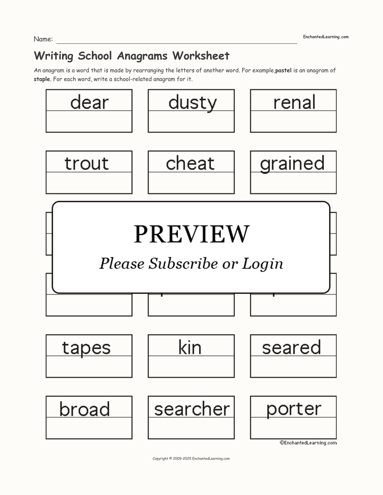 Writing School Anagrams Worksheet interactive worksheet page 1