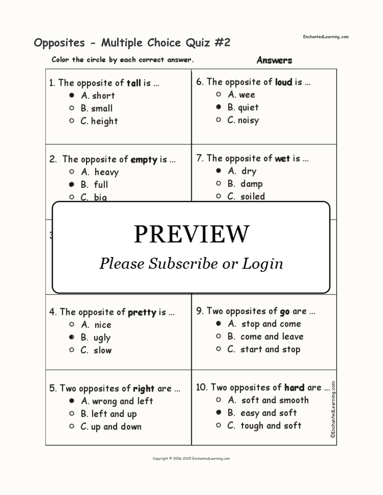 Opposites - Multiple Choice Quiz #2 interactive worksheet page 2