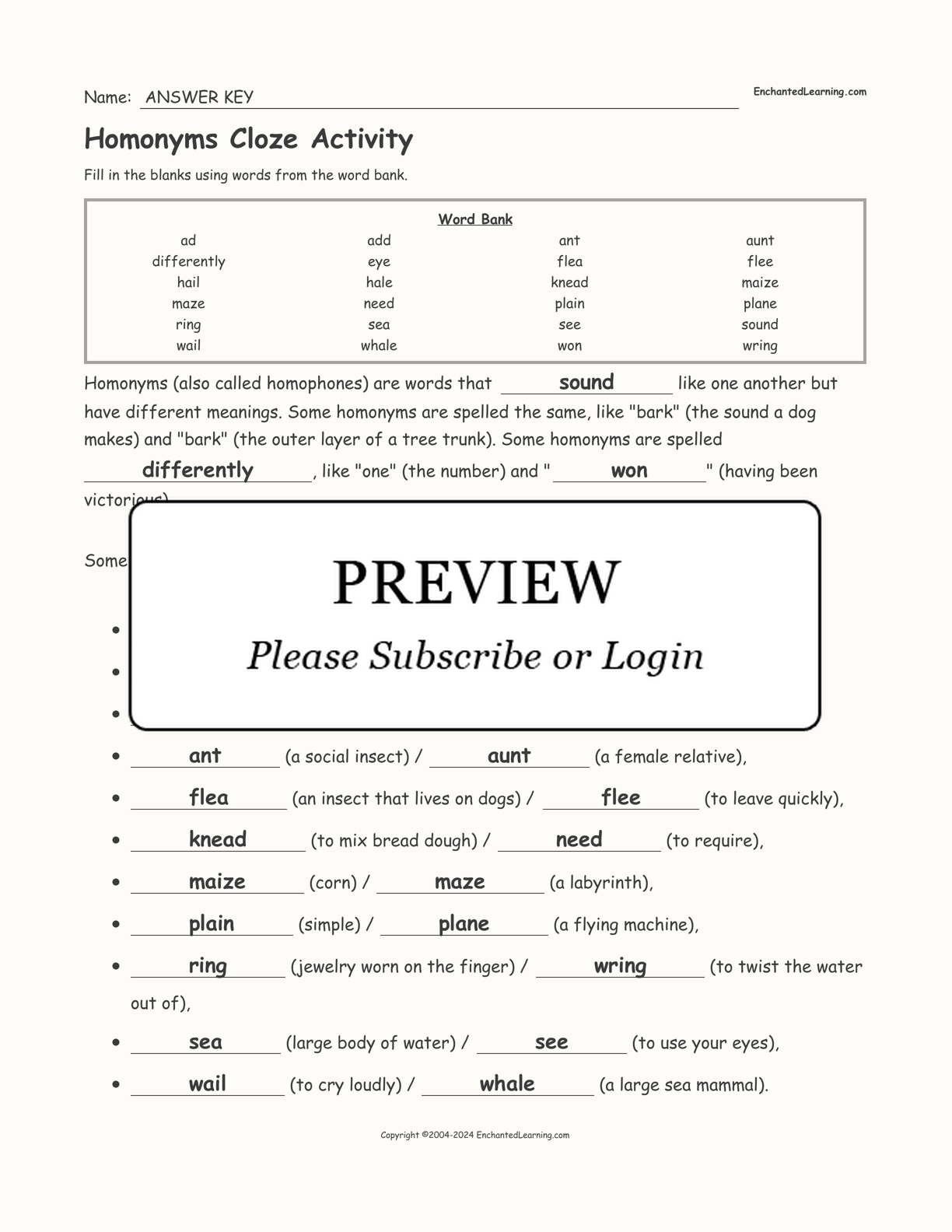 Homonyms Cloze Activity interactive worksheet page 2