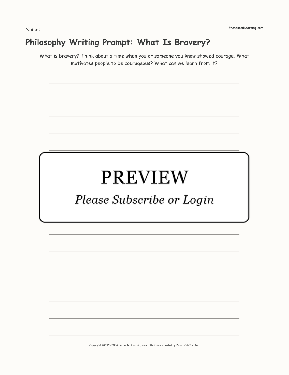 Philosophy Writing Prompt: What Is Bravery? interactive printout page 1