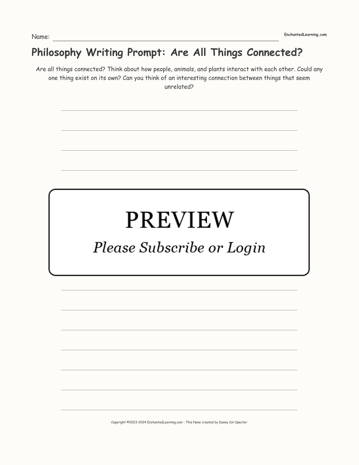 Philosophy Writing Prompt: Are All Things Connected? interactive printout page 1