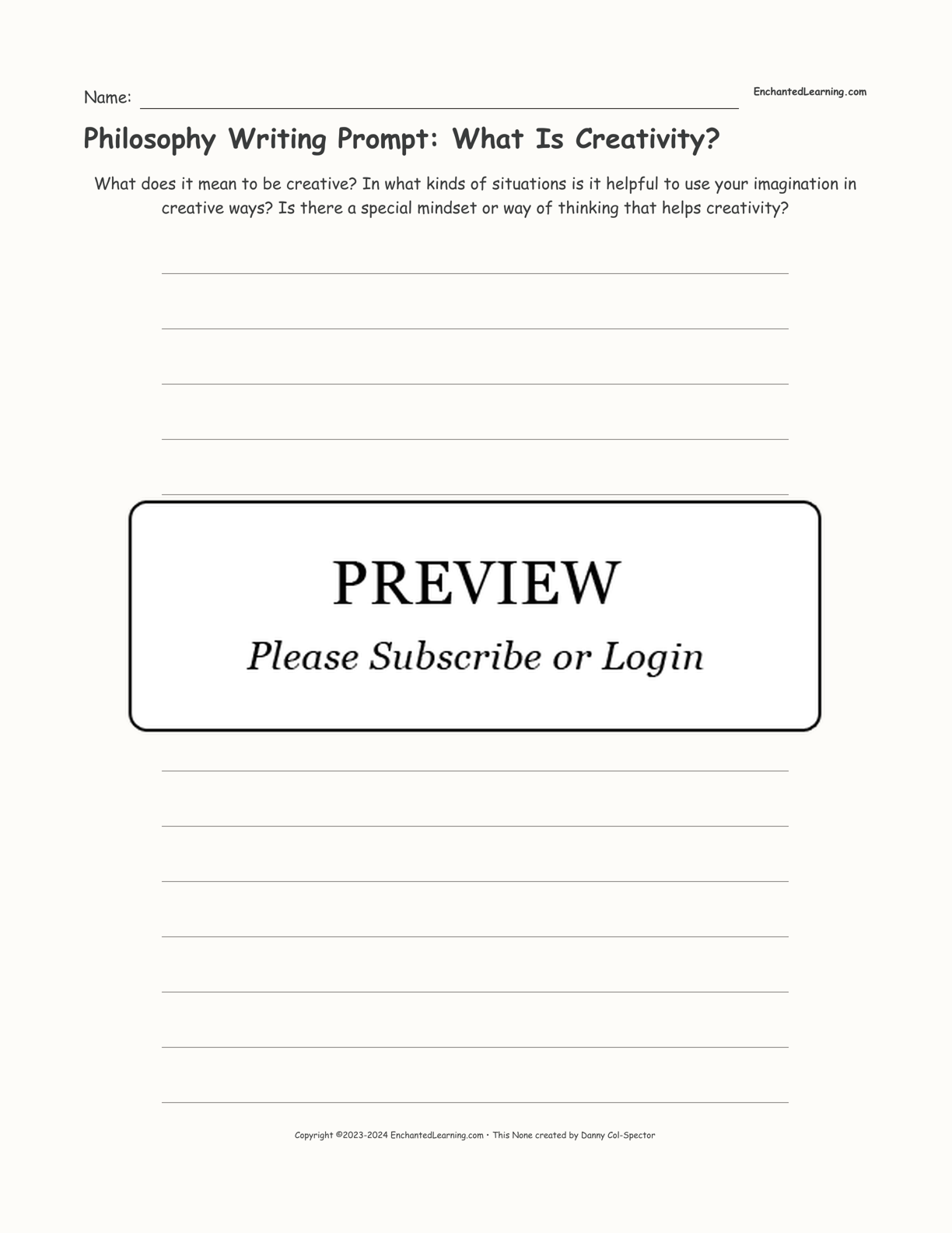 Philosophy Writing Prompt: What Is Creativity? interactive printout page 1