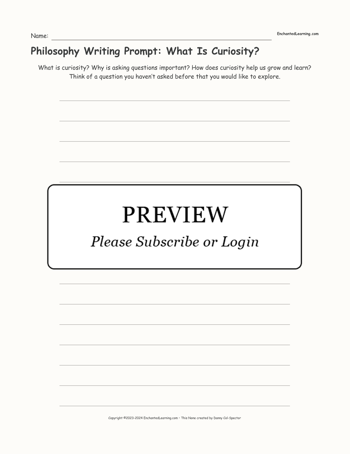 Philosophy Writing Prompt: What Is Curiosity? interactive printout page 1