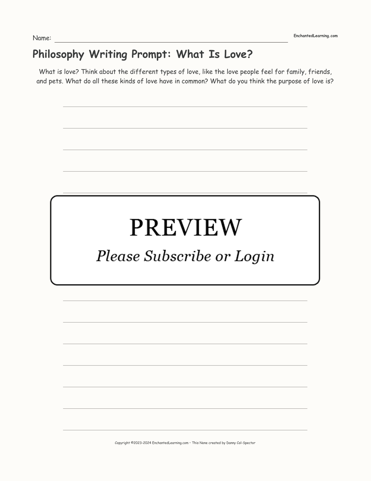 Philosophy Writing Prompt: What Is Love? interactive printout page 1