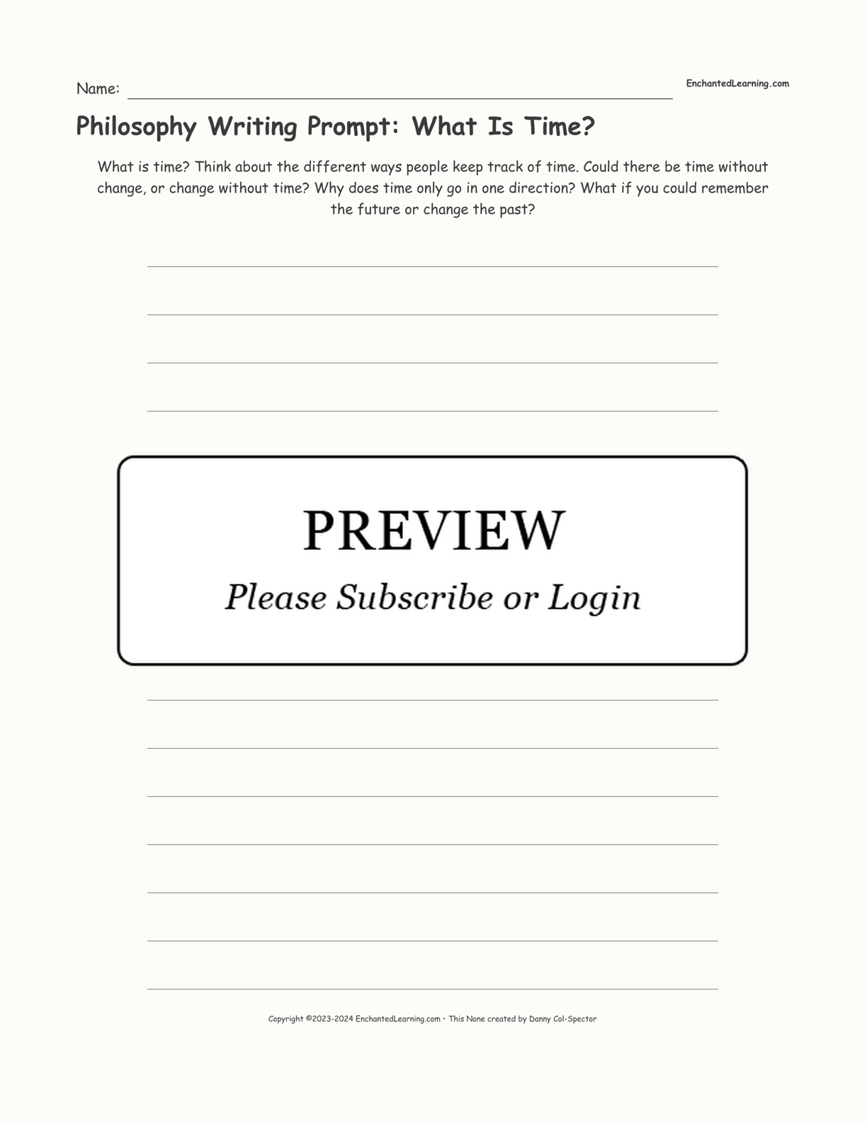 Philosophy Writing Prompt: What Is Time? interactive printout page 1