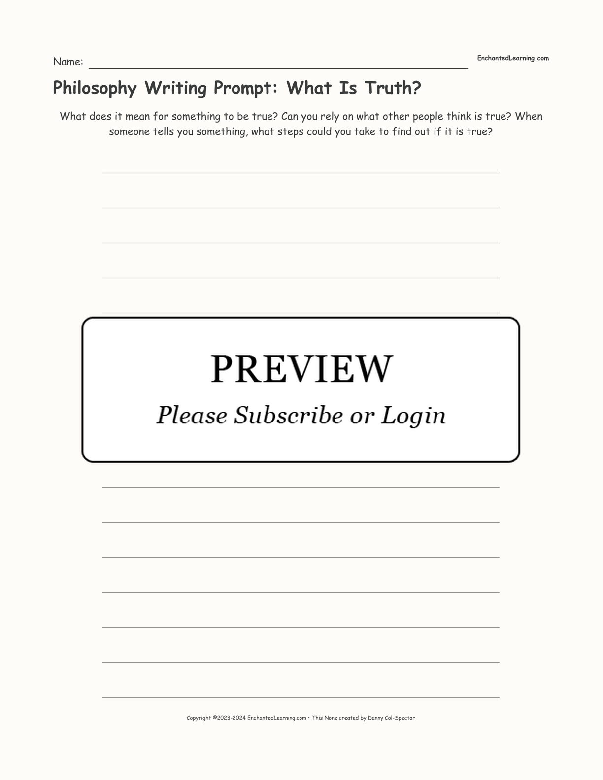 Philosophy Writing Prompt: What is Truth? interactive printout page 1