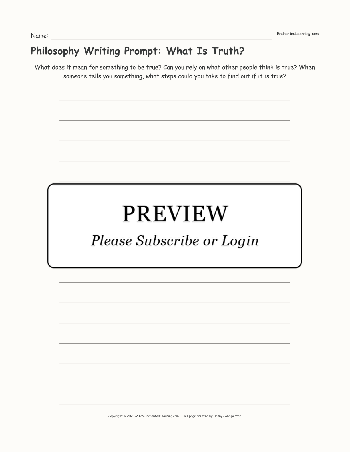 Philosophy Writing Prompt: What Is Truth? interactive printout page 1