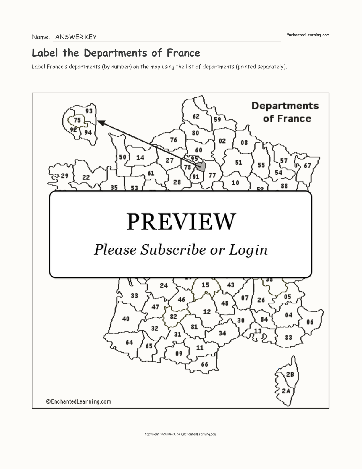 Label the Departments of France interactive worksheet page 2
