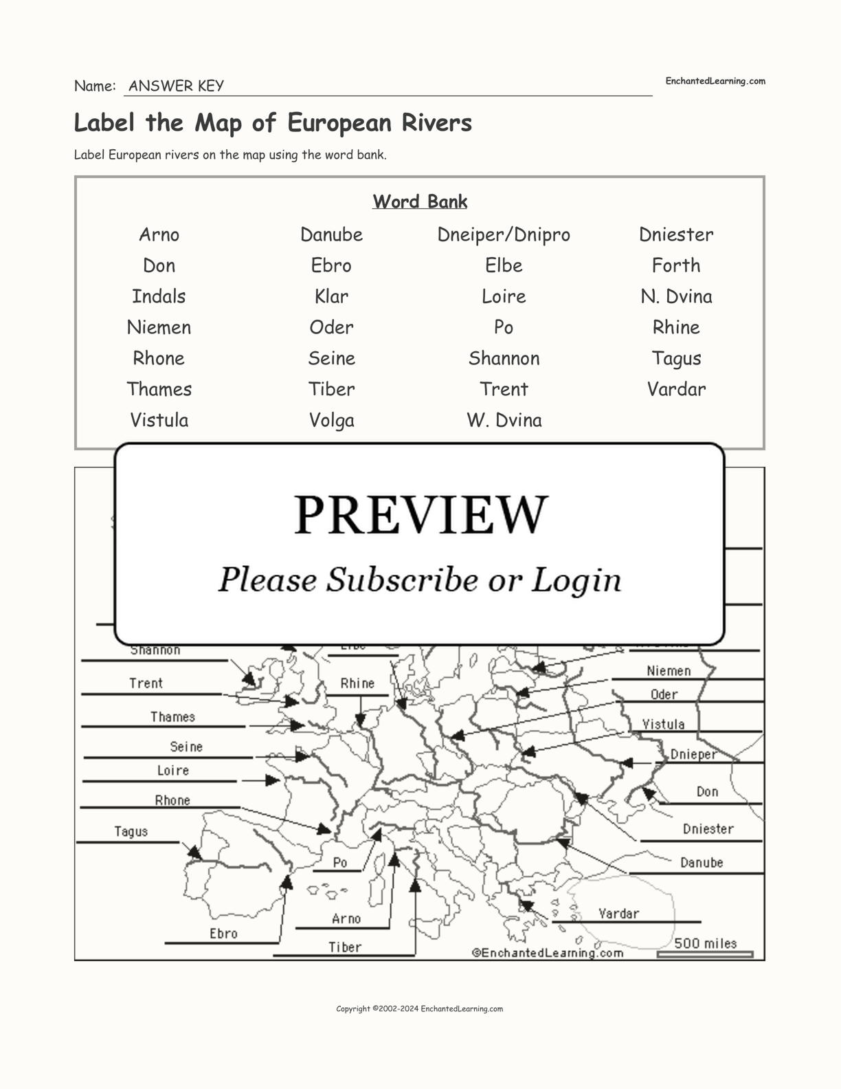 Label the Map of European Rivers interactive worksheet page 2