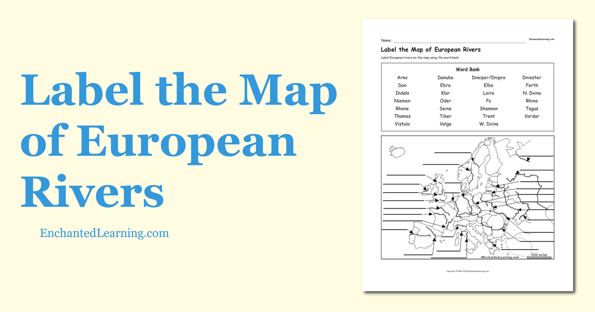 Label The Map Of European Rivers Enchanted Learning Index Main