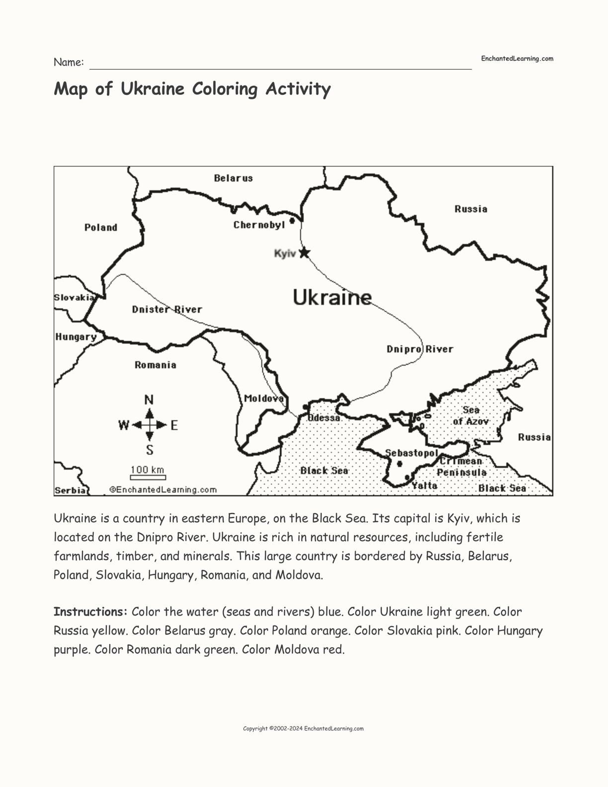 Map of Ukraine Coloring Activity interactive worksheet page 1