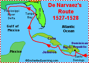 Map of de Narvaez's Route