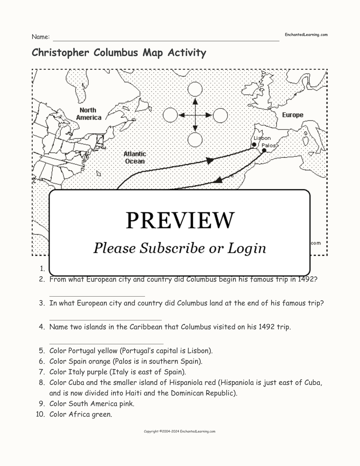 Christopher Columbus Map Activity interactive worksheet page 1