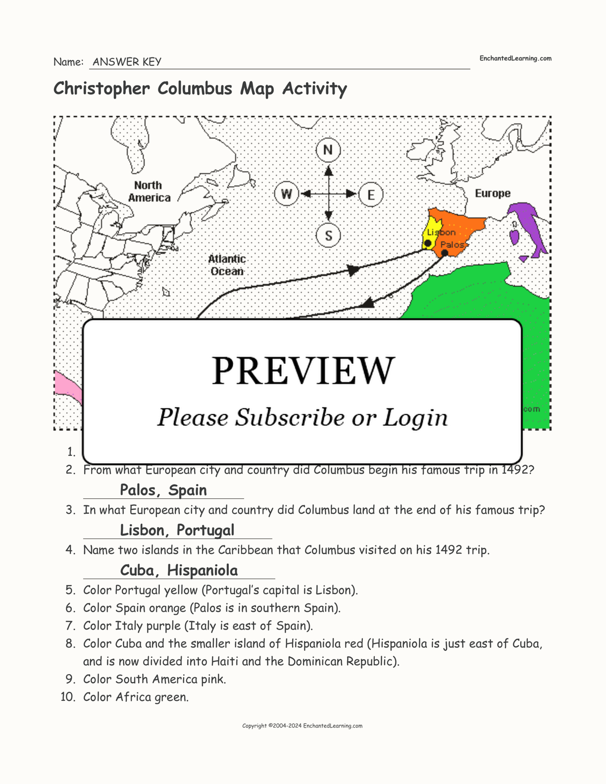 Christopher Columbus Map Activity interactive worksheet page 2